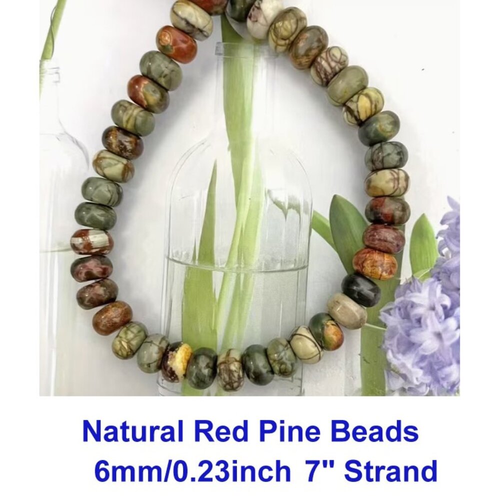Natural Red Pine Beads  6mm   7" Strand